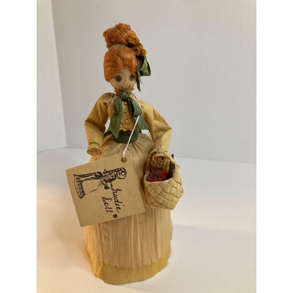 Vintage‎ 80s Corn Husk Doll Red Hair  signed Trudie Schroeder 1982 8"
